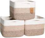 NaturalCozy Storage Cubes 9”x9”x7”Cotton Rope Woven Baskets for Organizing 3-Pack | 9 Inch Cube Storage Bin | Small Basket fo