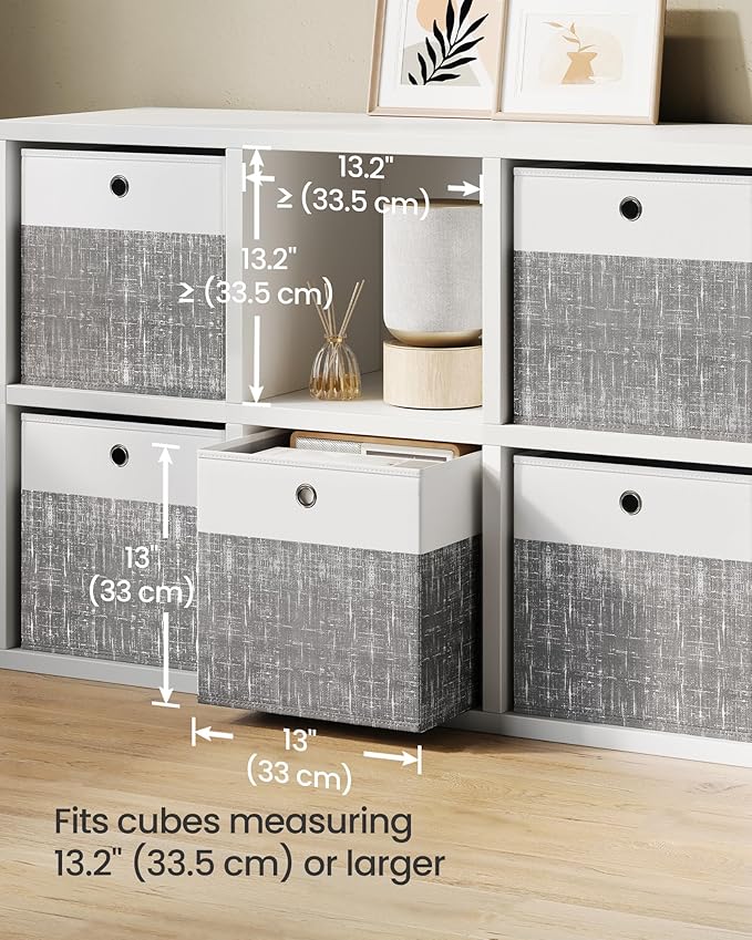 SONGMICS Storage Cubes, Set of 6 Foldable Fabric Storage Boxes, Cube Organizer Boxes with Handles, for Closet Shelves, Odorle