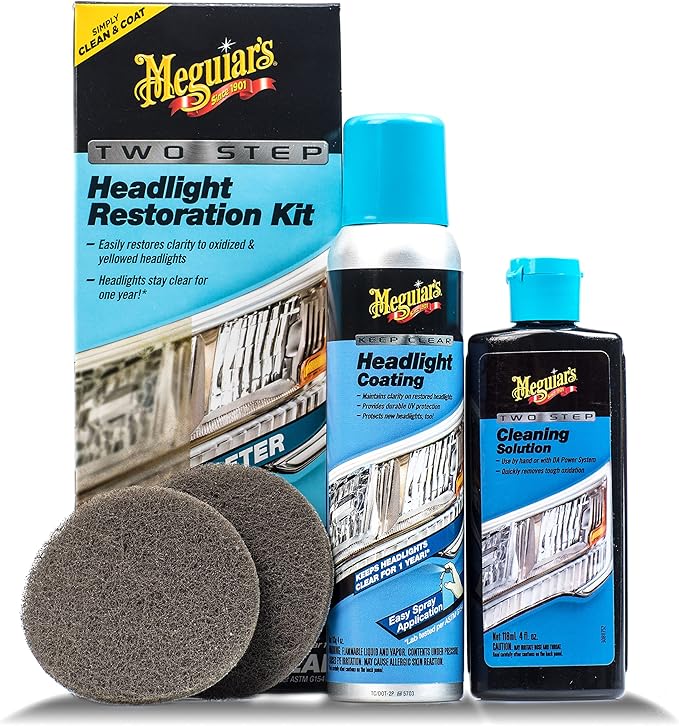 Meguiar's Two Step Headlight Restoration Kit, Bundled with 4 Oz Keep Clear Head Light Coating Spray