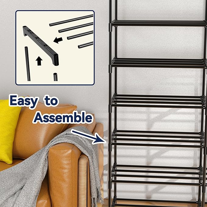Large Shoe Rack Organizer, 4-Row 8-Tier Tall Shoe Storage Shelf for Closet, Entryway, Garage, Metal Free Standing Shoe Holder
