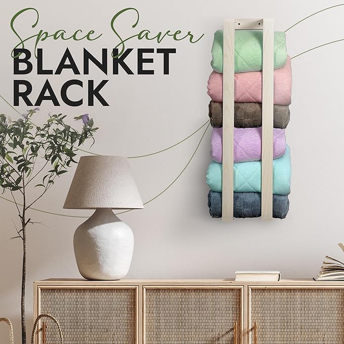 RELODECOR Blanket Wall Rack – Decorative Farmhouse Style Wooden Ladder – Rustic Quilt & Towel Holder – Wall Mounted Storage R