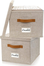 ZICOTO Decorative File Organizer Box Set of 2 - Collapsible Linen Filing Cabinets w/Handles Are Perfect to Store all Your Doc