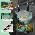 Mountain Landscape Car Garbage Bag,Forest River Waterproof Small Car Trash Bag Hanging Back of Seat,Drawstring Hanging Car Trash Bag with Adjustable Buckle for Car Accessories