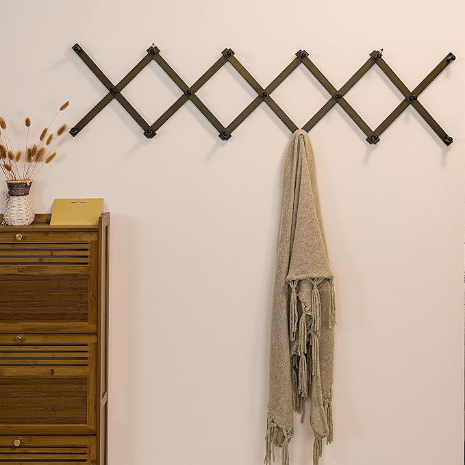 SKOLOO Hat Rack for Wall with 17 Hooks, Solid Wooden, Modern, Expandable Coat Rack Wall Mount for Coats, Hats, Bags, Baseball