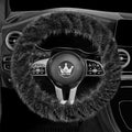 Fuzzy Winter Steering Wheel Covers for Women, Warm Cute Fluffy Car Wheel Cover for F150, Trucks, Jeep, Van, Soft Furry Auto Plush Large Car Handle Cover for Cold Weather, 15.2-16in, Black