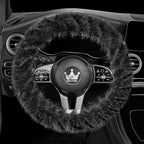 Fuzzy Winter Steering Wheel Covers for Women, Warm Cute Fluffy Car Wheel Cover for F150, Trucks, Jeep, Van, Soft Furry Auto Plush Large Car Handle Cover for Cold Weather, 15.2-16in, Black