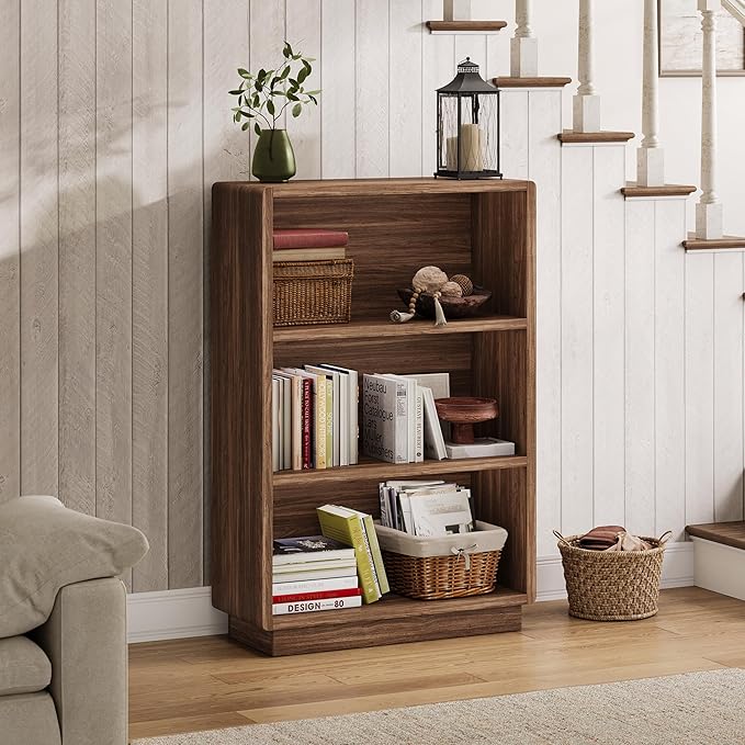 ChooChoo 3-Tier Bookcase, Wooden Bookshelf, Farmhouse Bookshelf with Open Storage, Tall Bookcase for Bedroom and Home Office,