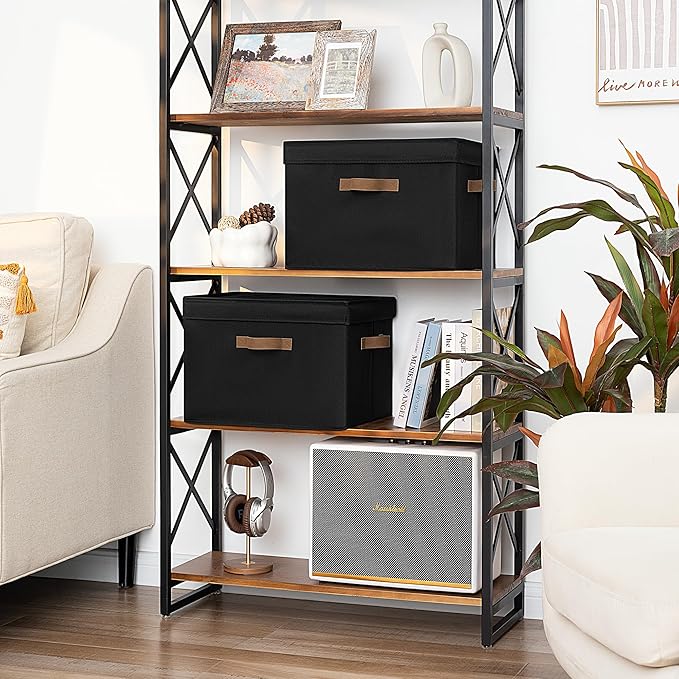 StorageWorks Fabric Storage Bins with Lid, Decorative Storage Boxes for Shelves, Stackable Closet Organizer Basket with Handl