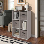 Homes: Inside + Out Apexa 6-Cube Storage Organizer Shelves, Stackable Wood Bookcase Fits Cubby Bins for Organization, Dorm Te