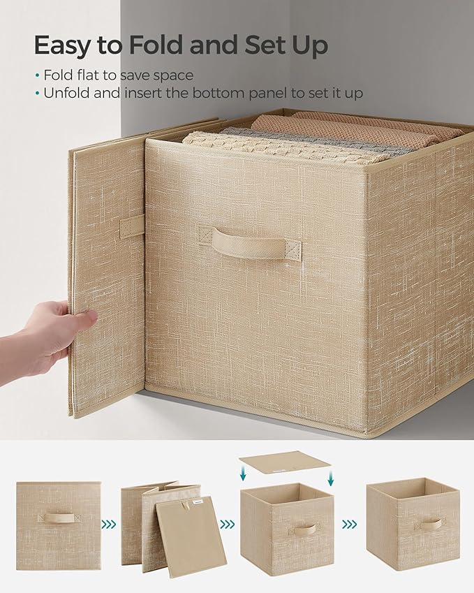 SONGMICS Storage Cubes, 13 x 13 x 13 Inches Non-Woven Fabric Bins with Double Handles, Set of 8, Closet Organizers for Shelve