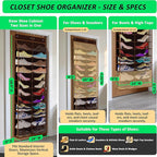 Kotkn 24-Pair Over Door Shoe Organizer for Family & Kids, Double Sided | Hanging Storage for Sneakers, Boots, Toys & Room Org