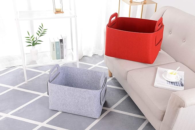 Minoisome Storage Basket Felt Storage Bin Collapsible& Convenient Box Organizer with Carry Handles for Office Bedroom Closet 