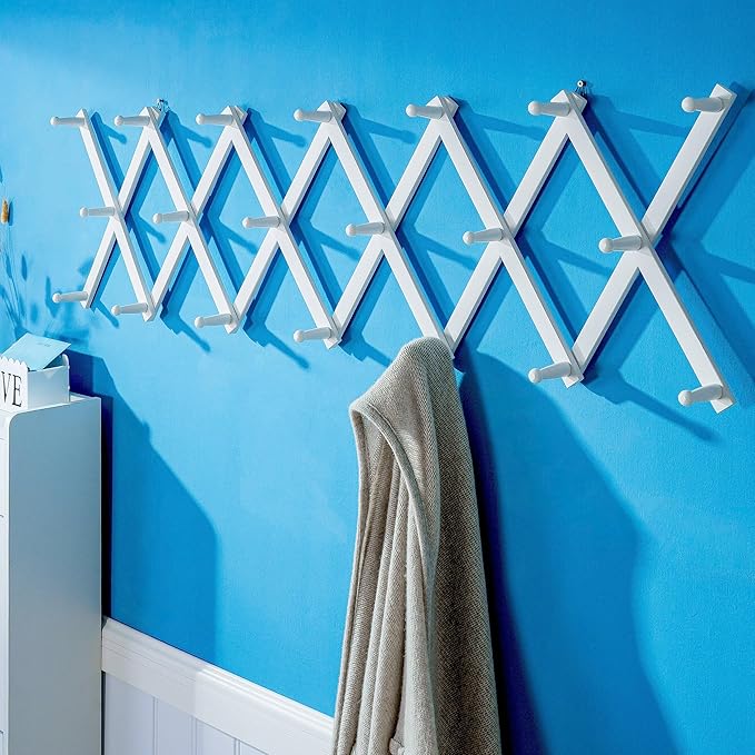 SKOLOO Hat Rack for Wall with 20 Hooks, Solid Wooden, Modern, Expandable Coat Rack Wall Mount for Coats, Hats, Bags, Baseball