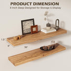 36 Inch Floating Shelves for Wall, 8"D High End Solid Hardwood Shelves for Decor Storage, Rustic Wall Shelves with Invisible 
