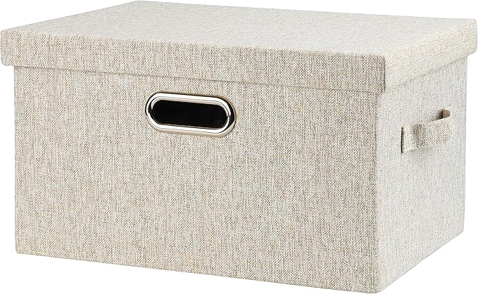 Graciadeco Medium 15" 21 Quart Collapsible Stackable Storage Bins with Lids, 1 Pack Beige Foldable Fabric Closet Storage Boxe