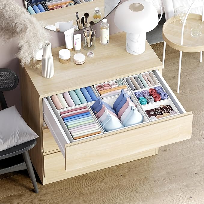 Drawer Organizer Clothes Set of 12 White-Grey - Dresser Organizer For Nursery, Bedroom, Closet - Perfect Baby Clothes Organiz