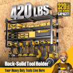 Spampur 420LB Capacity Power Tool Organizer with Charging Station & 6 Outlets | Quick Assembly 4-Layer Heavy Duty Rack for Dr