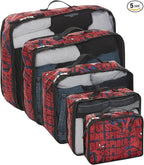 Marvel Spiderman 5-Piece Packing Cube Set - Spiderman, Ironman, Captain America - 5 Piece Packing Cubes Compression Travel Es