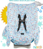 Niko Easy-Wash Children's Car Seat Cover & Liner - 100% Cotton Jersey Blue Unicorn - Fits Most Toddler Car Seats - Universal 