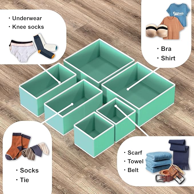 SIMPLE HOUSEWARE Foldable Drawer Organizer for Clothes/Underwear/Panty/Onesie Stocking Bin, Set of 12, Turquoise