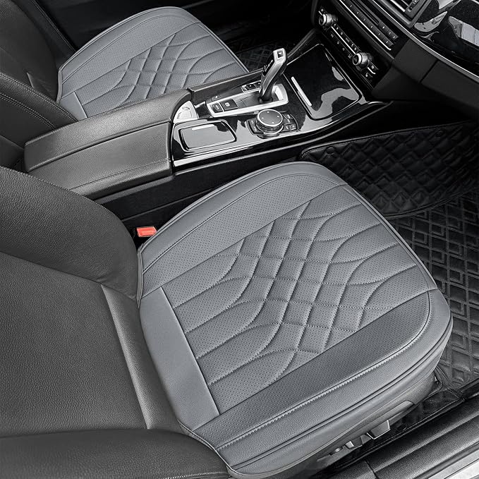 2-Pack Leather Front Car Seat Covers - Bottom Car Seat Covers Fully Wrapped, Non-Slip and Waterproof, Fits Most Vehicles Gray