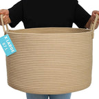 OrganiHaus Large Woven Storage Basket for Blankets and Toys 20" x 13" Inch, Rope Laundry Basket with Handles, Cushions & Pill