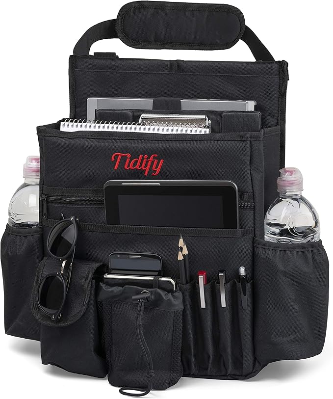 Tidify Car Front Seat Organizer [2025 UPDATED] with Dedicated Tablet and Laptop Storage Stabilizing Side Straps Soft Adjustable Shoulder Strap and Hardened Buckles Your Office Away from Office.