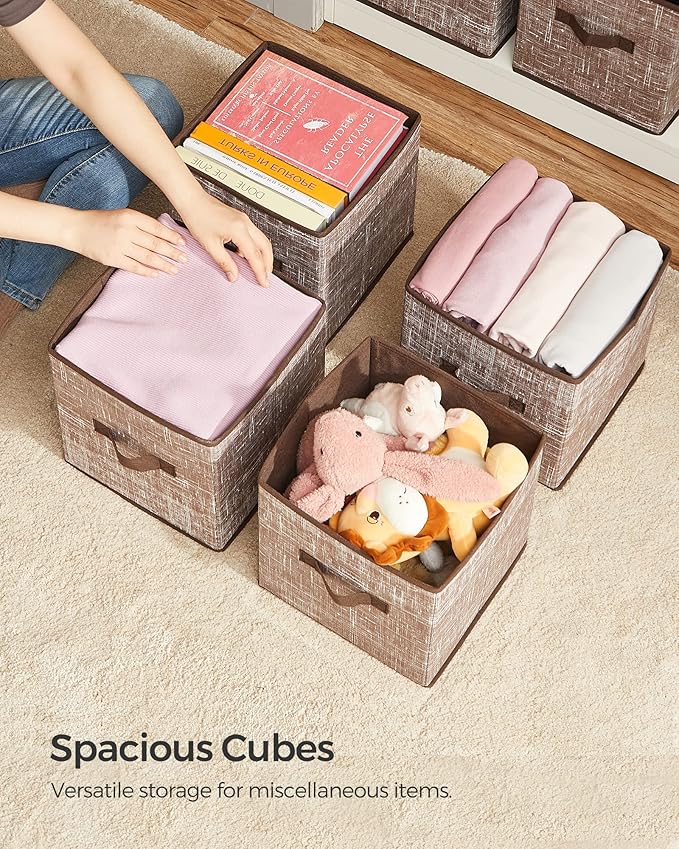 SONGMICS Storage Cubes, 11-Inch Non-Woven Fabric Bins with Double Handles, Set of 6, Closet Organizers for Shelves, Foldable,