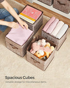 SONGMICS Storage Cubes, 11-Inch Non-Woven Fabric Bins with Double Handles, Set of 6, Closet Organizers for Shelves, Foldable,