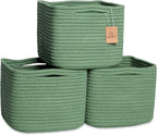 NaturalCozy Storage Cubes 9”x9”x7”Cotton Rope Woven Baskets for Organizing 3-Pack | 9 Inch Cube Storage Bin | Small Basket fo