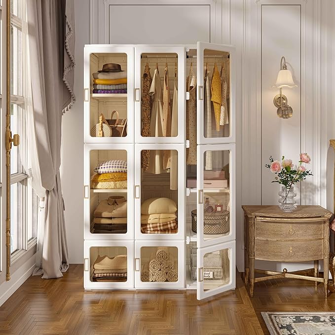 ANTBOX Portable Wardrobe Closet Storage Organizer for Clothes,Suitable for Living Room, Bedroom,Plastic Wardrobe with Magneti