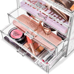 Sorbus Acrylic Makeup Organizer Set, 4-Drawer Vanity & Countertop Cosmetic Storage with Wide Drawers, Clear Makeup Storage fo