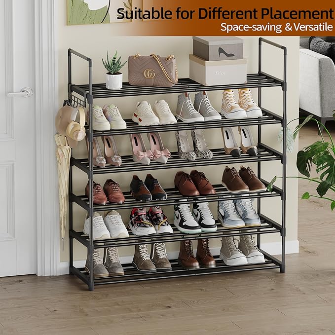 6 Tier Shoe Rack, Shoe Rack for Closet, Shoe Organizer for Entryway, Shoe Storage for Front Door Entrance & Entryway, Large S
