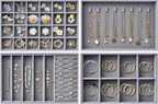 Velvet Jewelry Drawer Organizer Trays – Large Grey Stackable Jewelry Storage Inserts Set, 4-Layer Jewelry Tray Set for Earrin