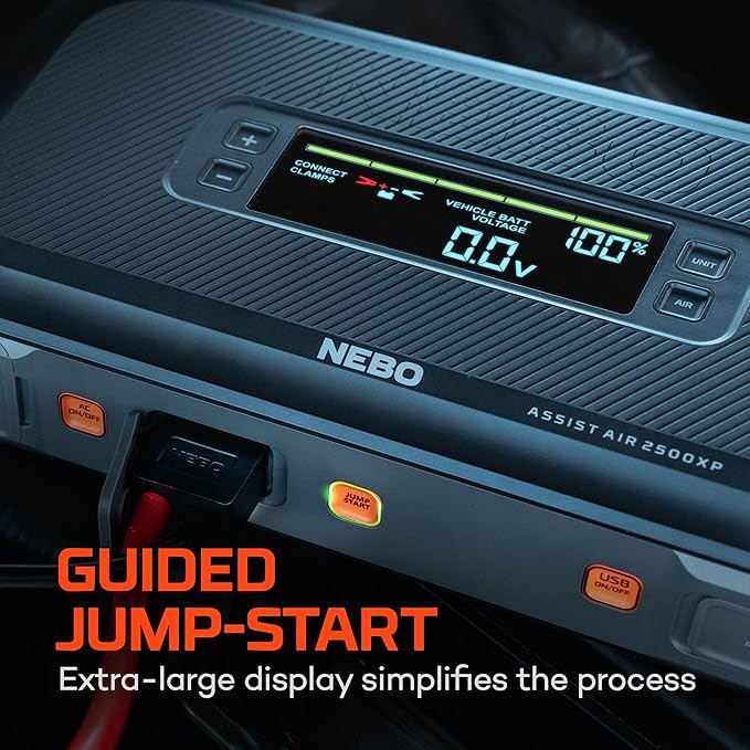 NEBO Assist Air 2500XP+ Jump Starter and Air Compressor | 4-in-1 2500 Amps Car Jump Starter, Air Compressor 150 PSI,