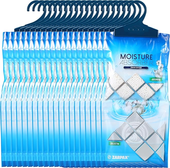 Hanging Moisture Absorber Fresh Cotton 10.6 oz/300g | Moisture Absorbing Bags for Bathroom, Closet, Kitchen & Vehicles |