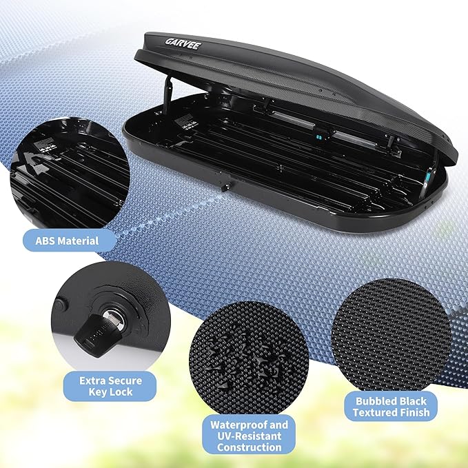 Garvee Rooftop Cargo Box Carrier Dual-Side Opening,12 Cubic Hard Shell Rooftop Cargo Carrier,165Lbs Weight Capacity with Secure Straps&Keys