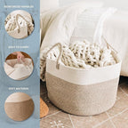 OrganiHaus Large Woven Storage Basket for Blankets and Toys 20" x 13" Inch, Rope Laundry Basket with Handles, Cushions & Pill