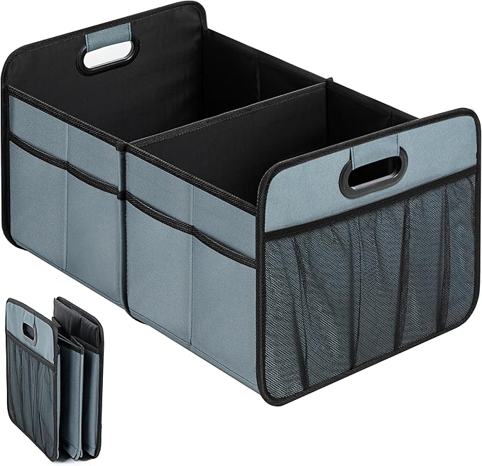 Simple Deluxe Car Trunk Organizer for SUV, Collapsible 2 Compartment 50L Automotive Storage Box with 5 Pocket, 600D