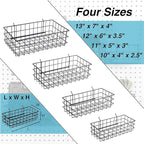 Pegboard Baskets, Set of 4 Black - Hooks to Any Peg Board - Pegboard Accessories, Square Style Wire Shelf Baskets - Organize 