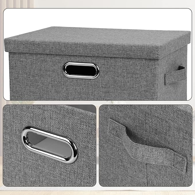 Graciadeco Medium 15" 21 Quart Collapsible Stackable Storage Bins with Lids, 1 Pack Gray Foldable Fabric Closet Storage Boxes