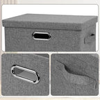 Graciadeco Medium 15" 21 Quart Collapsible Stackable Storage Bins with Lids, 1 Pack Gray Foldable Fabric Closet Storage Boxes
