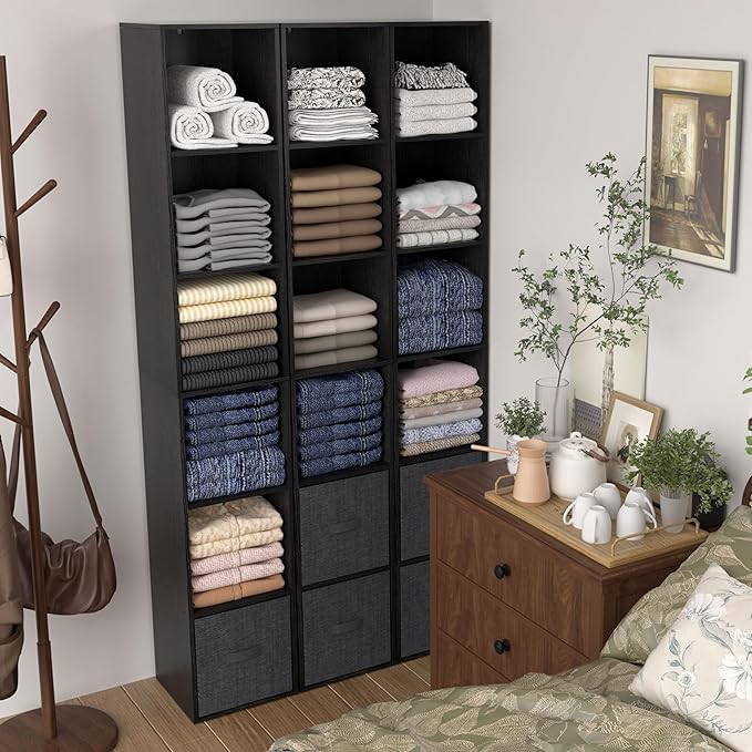 5 Cube Storage Organizer, Narrow Open Shelf Bookcase, Freestanding Low Display Bookshelf with Eco-Friendly Melamine Surface f