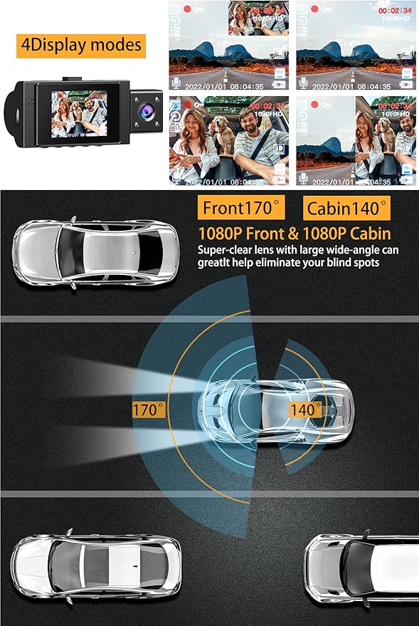 Dual Dash Cam Front and Inside FHD 1080P Dash Camera for Cars Dashcams for Cars with Infrared Night Vision, Car Camera Drivin
