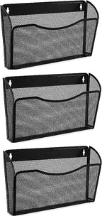 EASEPRES 3 Single Pocket Mesh Hanging File Organizer, Vertical Wall Mounted Magazine File Holder, Mount Basket Mail Paper Doc
