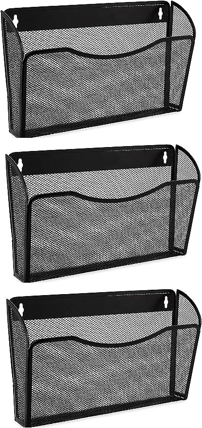 EASEPRES 3 Single Pocket Mesh Hanging File Organizer, Vertical Wall Mounted Magazine File Holder, Mount Basket Mail Paper Doc