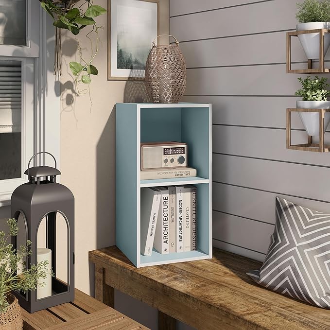 Homes: Inside + Out Apexa 2-Cube Storage Organizer Shelves, Stackable Wood Bookcase Fits Cubby Bins for Organization, Dorm Te