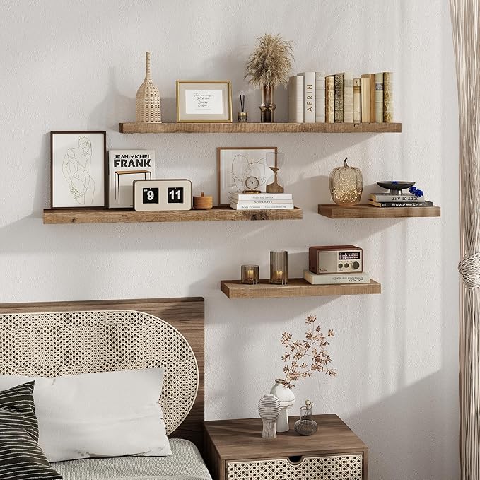 44 Inch Long Solid Wood Floating Shelves for Wall,Reclaimed Wood Wall Shelf for Storage,8 Inch Deep Heavy-Duty Wall Mounted S