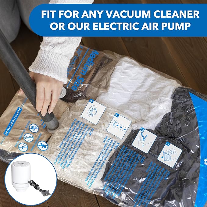 24 Pack Vacuum Storage Bags With Electric Pump, Space Saver Sealer Bags,Vacuum seal bags for clothing, Pillows, Comforters, B