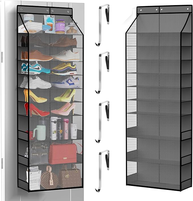 PAULONE 10-Pocket Multi-Use Over the Door Organizer, Heavy Duty 95lbs Capacity with Breathable Mesh, Versatile Hanging Storag